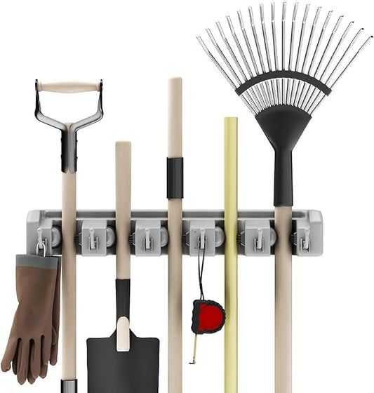 Wall Organizer with Adjustable Slots and Hooks - Wall-Mounted Tool and Broom Holder - Organization and Storage for the Kitchen and Garage by Stalwart