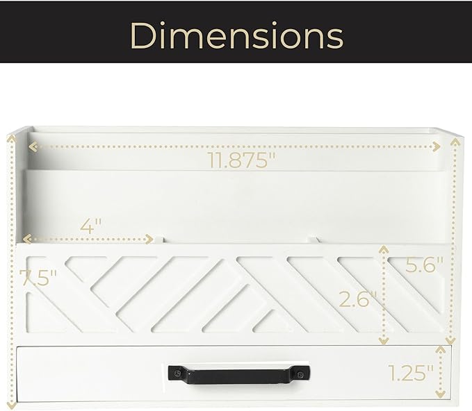 BLU MONACO Mail Organizer Countertop Kitchen – White Wood Desk Storage with Drawer – Mail Sorter or Bill Holder for Desk – Farmhouse Accessories & Mail Basket for Counter-NeatNest