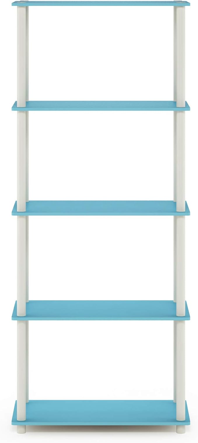 Furinno Turn-N-Tube 5-Tier Multipurpose Shelf / Display Rack / Storage Shelf / Bookshelf, Round Tubes, Light Blue/White-NeatNest
