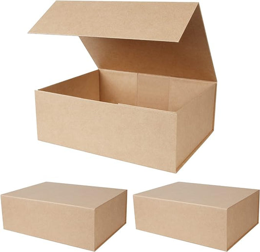 Aimyoo Brown Collapsible Gift Box with Magnetic Closure Lids, Large Rectangle Bridesmaid Groomsmen Proposal Box for Present Graduation Storage 3 Pack-NeatNest