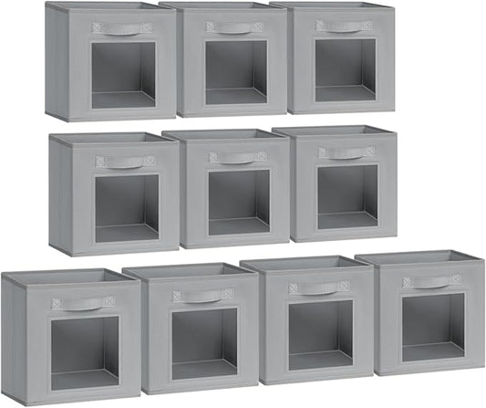DIMJ Cube Storage Bin, 10 Pack Collapsible Storage Bins, Cube Storage Organizer with Window, Fabric Storage Bins for Shelves, Closet Baskets for Clothes, Toys, Books-NeatNest