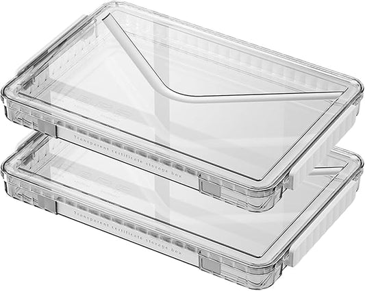 2 Pack Clear Plastic File Boxes w/Latching Lids, Stackable A4 Storage (‎White Latches, Small)