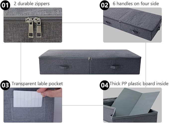 39.4 inch（100cm）Longer Bedroom Underbed Storage Containers with Lid for Duvets, Blankets, Clothes, Shoes, Toys, Comforters, Wedding Dress Folding Rigid Organizer Bins, Black Gray-NeatNest