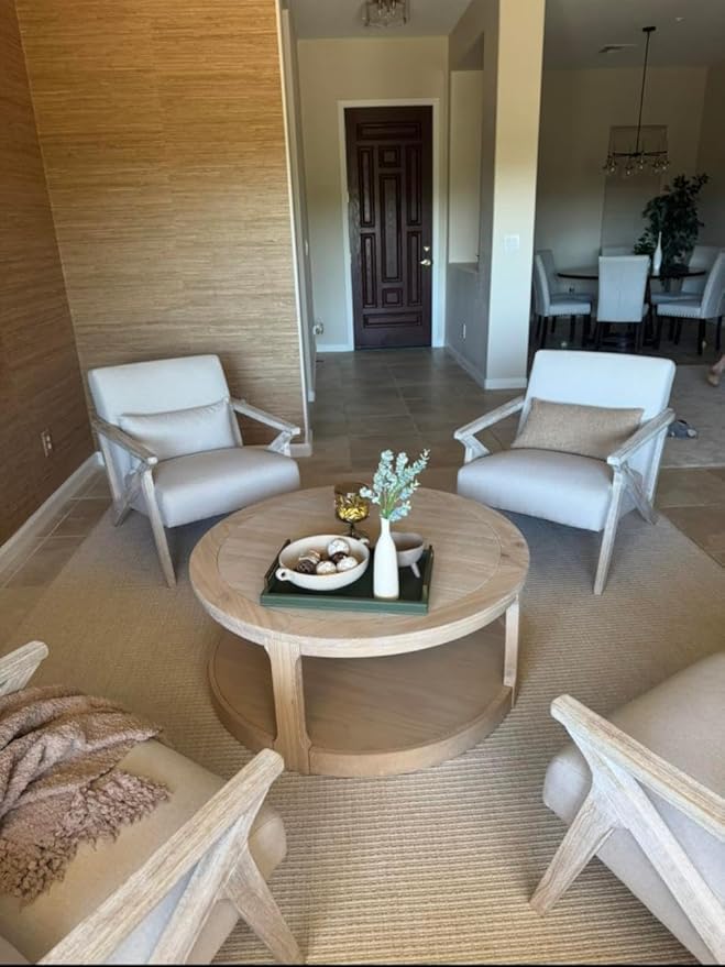 Coffee Table Round Wood Oak 40" Coffee Tables for Living Room Modern Circle Center 2-Tier Solid Desktop Minimalistic Design Accent with Shelf Storage Home Furniture Apartment Office Easy to Assemble-NeatNest