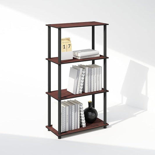 Furinno Turn-N-Tube 4-Tier Multipurpose Bookshelf, Bookcase, Dark Cherry/Black-NeatNest