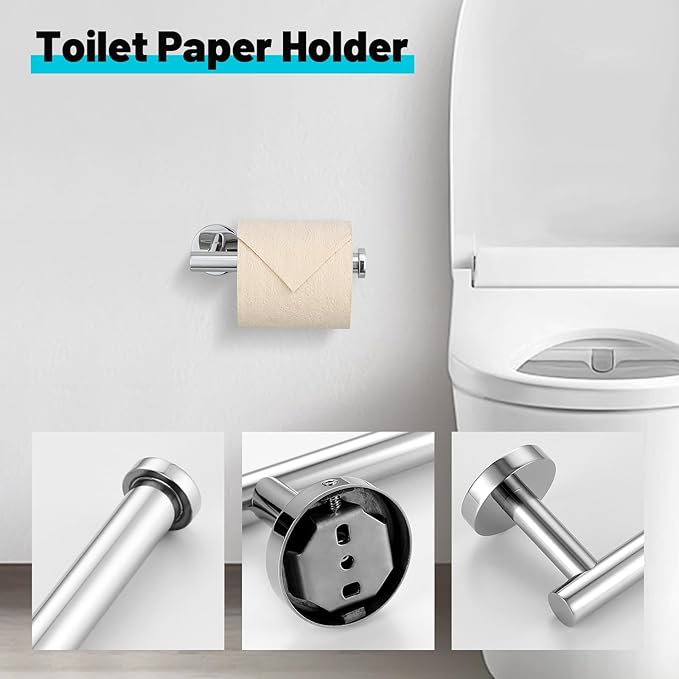 Chrome Bathroom Hardware Set, 4 Pieces Towel Bar Towel Holder Set Includes Towel Bar, Toilet Paper Holder,Towel Ring and Towel Hook Wall Mount Bathroom Accessories Towel Racks for Bathroom-NeatNest