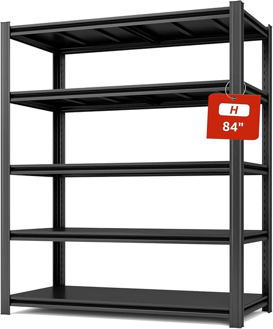 5 Tier Metal Shelving Unit 84" H x 55" W x 24" D, 3000LBS Adjustable Storage Shelves, Heavy Duty Garage Shelves for Warehouse, Basement, Kitchen, Pantry, Living Room, Black-NeatNest
