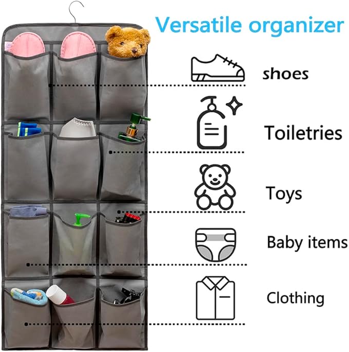 Dual Sided Hanging Shoe Organizer for Closet with 24 Large Pockets Hanging Shoe Rack Holder with Rotating Hanger (GREY)-NeatNest