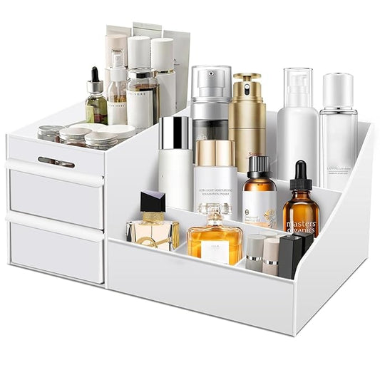 Large Makeup Organizer with Drawers - Multi-Functional Vanity and Countertop Storage for Cosmetics, Skincare, Perfume, Nail Polish, Brushes - Compact Desk and Bathroom Organizer for Women’s Gifts-NeatNest