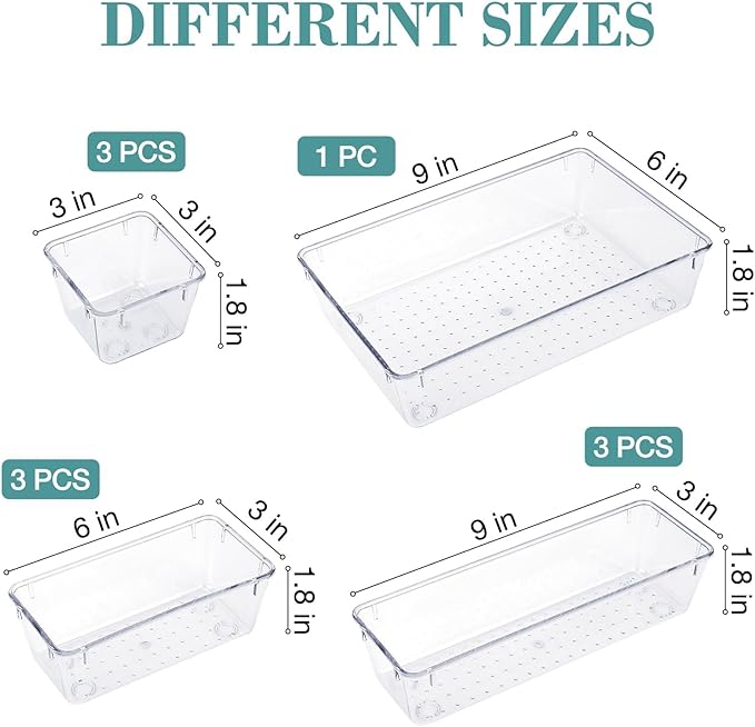 10 PCS Drawer Organizer Set,4 Varied Size Bathroom and kitchen Drawer cabinet organizer Trays, Clear Storage Bins for Makeup, Jewelry, Utensils and Gadgets-NeatNest