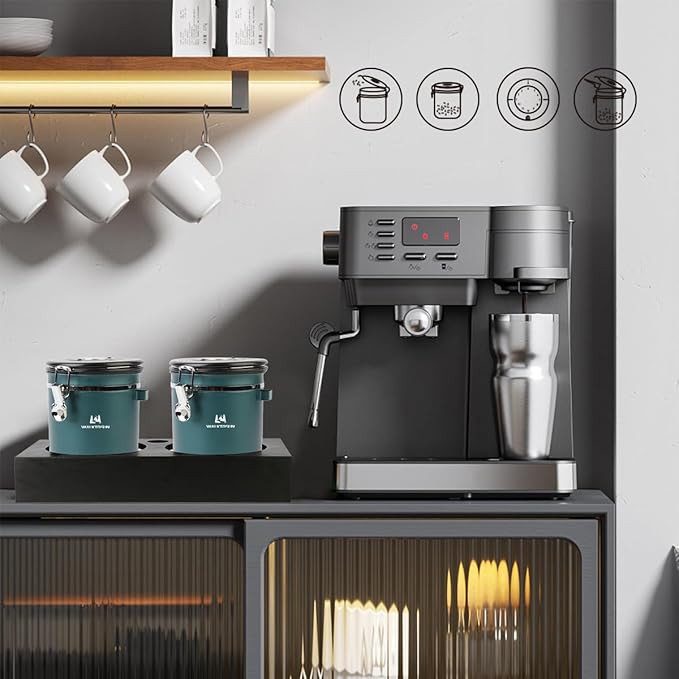 Coffee Canister Airtight Storage Container Stainless Steel Air Tight Coffee Jar with Scoop, Date Tracker CO2 Release Valve for Dry Food, Beans, Ground, Tea, Flour, Cereal and Sugar (Green)-NeatNest