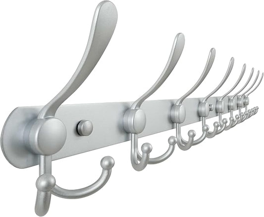 Dseap Coat Rack Wall Mount - 29.5” Long 8-Tri-Hooks Heavy Duty Coat Hanger Rail Wall Hooks for Hanging Coats Hats Clothing Clothes Purse Mudroom Entryway, Silver-NeatNest