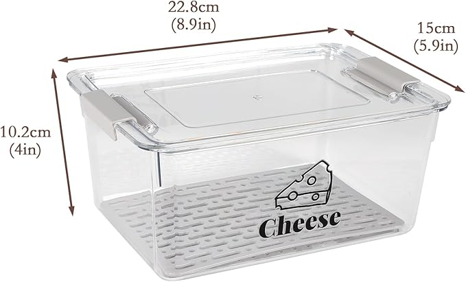 Cheese Container Airtight with Draining Basket Cream Cheese Sliced Cheeses Box with Lid Saver for Fridge Cheeses Keeper Cream Block Shredded Storage Box Saver (Clear)-NeatNest