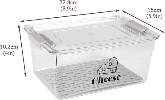 Cheese Container Airtight with Draining Basket Cream Cheese Sliced Cheeses Box with Lid Saver for Fridge Cheeses Keeper Cream Block Shredded Storage Box Saver (Clear)-NeatNest