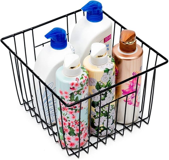 SANNO Freezer Baskets Wire Storage Basket, Metal Household Storage Organizer Baskets Bin for Pantry, Shelf, Freezer, Kitchen Cabinet, Bathroom Black