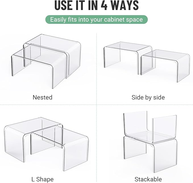 Clear Cabinet Organizer, Shelf Organizer Set of 2 for Kitchen Pantry Organizers and Storage, Display Cabinet Shelf Room Decor Countertop Desk Shelves, Patented Spice Organization for Cabinet-NeatNest