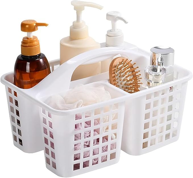 Portable Shower Caddy Basket,Convenient Cleaning Supplies Organizer with Compartments and Handle,Ideal for Bathroom, Bedroom, Kitchen, College Dorm,Garden,etc.12.4" x 7.4" x 5.1"white