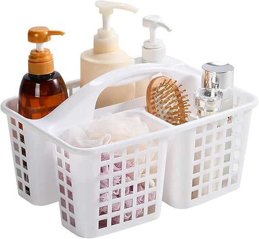 Portable Shower Caddy Basket,Convenient Cleaning Supplies Organizer with Compartments and Handle,Ideal for Bathroom, Bedroom, Kitchen, College Dorm,Garden,etc.12.4" x 7.4" x 5.1"white