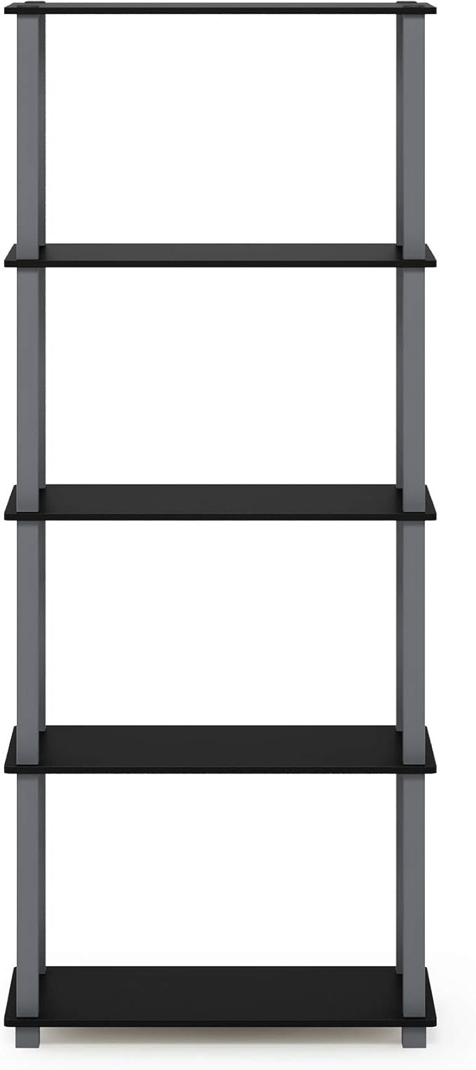 Furinno Turn-N-Tube 5-Tier Multipurpose Shelf / Display Rack / Storage Shelf / Bookshelf, Square Tubes, Black/Grey-NeatNest