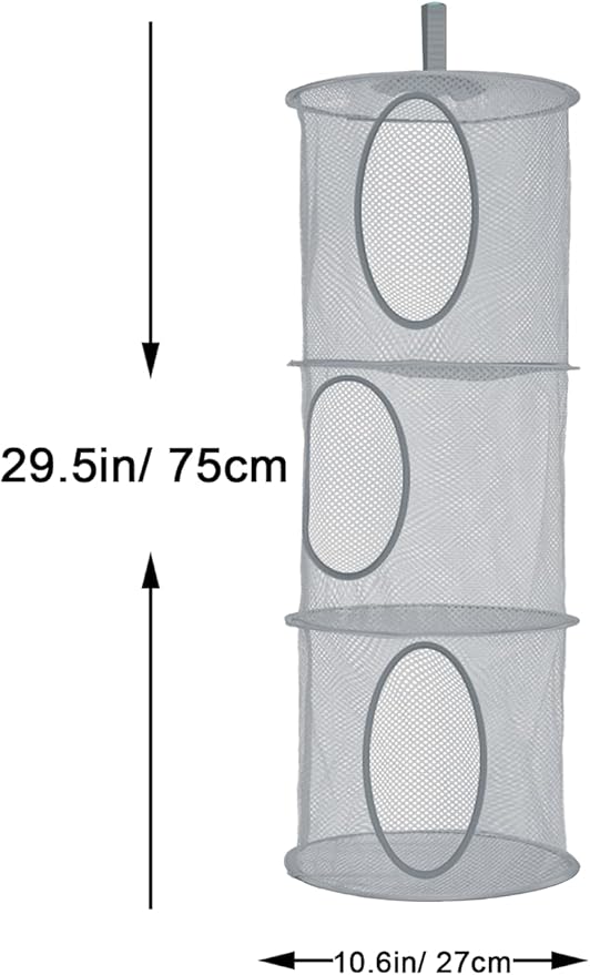 2Pcs Stuffed Animal Storage Foldable Stuffed Animal Net or Hammock Organizer, 3 Compartments Hanging Mesh Toy Storage Hammock for Kid Room Toys, Gloves, Hats, Socks（Grey）-NeatNest