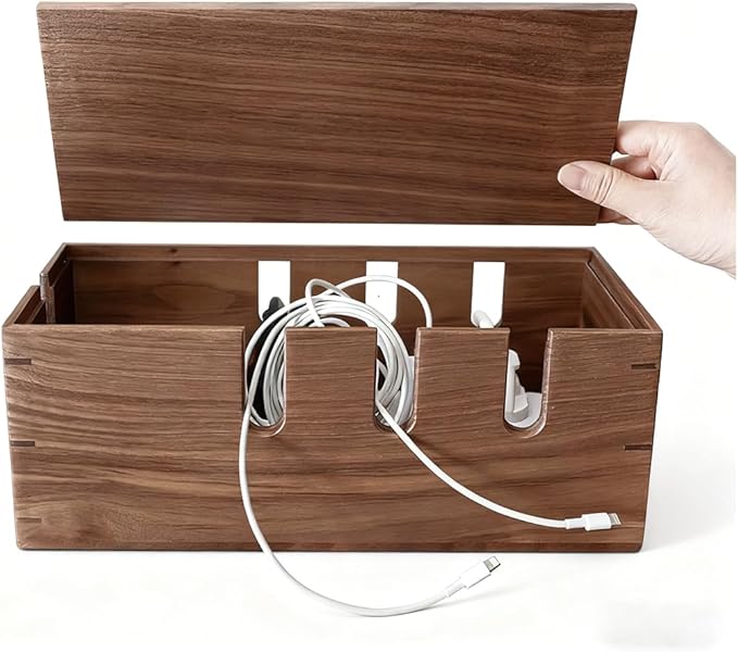 Cable Management Box-Large Cable Box and Cord Organizer Box for Power Line-Wooden Cable Box Organizer and Cord Hider Box-Wire Management Box and Hide Cords Desk