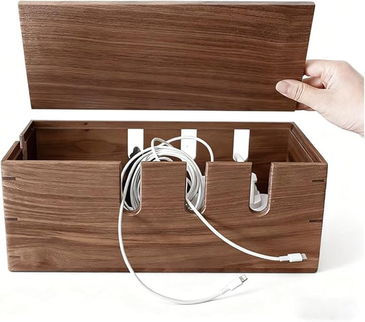 Cable Management Box-Large Cable Box and Cord Organizer Box for Power Line-Wooden Cable Box Organizer and Cord Hider Box-Wire Management Box and Hide Cords Desk