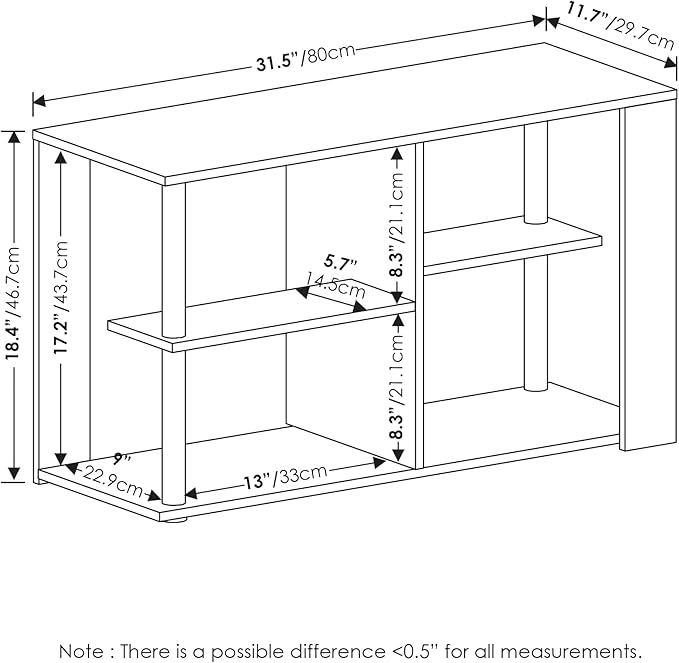 Furinno Romain Narrow End Table with Shelves, French Oak/Black-NeatNest