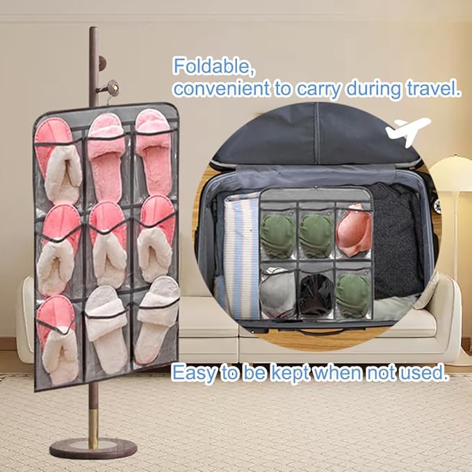 2 Pcs Closet Organizer Dual Sided Hanging Shoe Storage Bag Underwear Socks Holder with 18 Pockets (CLEAR POCKETS)-NeatNest