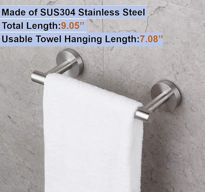 9 Inch Towel Bar 2 Pack for Bathroom 9/12/16/24/28/33 Inch Kitchen Hand Towel Holder Brushed Nickel Stainless Steel 304 RUSTPROOF Wall Mount Towel Rod 2 of Pack (2, Brushed Nickel, 9 Inch)