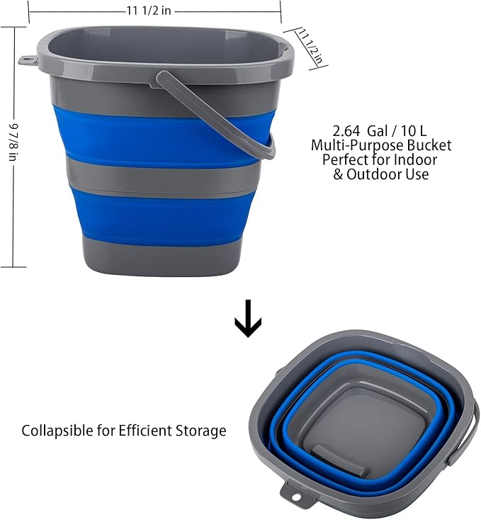 Collapsible Bucket with 2.6 Gallon (10L), Mop Bucket for Cleaning, Plastic Bucket for Garden, Car Washing or Camping, Portable Fishing Water Pail-NeatNest