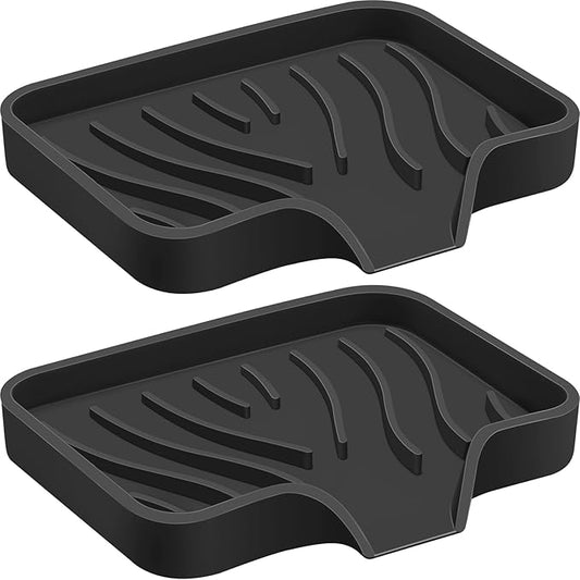 2PCS Self Draining Soap Holder,Spofit Silicone Soap Dish, Suitable for for Kitchen, Bathroom, Shower, Bath Tub,Soap Container (Black)-NeatNest