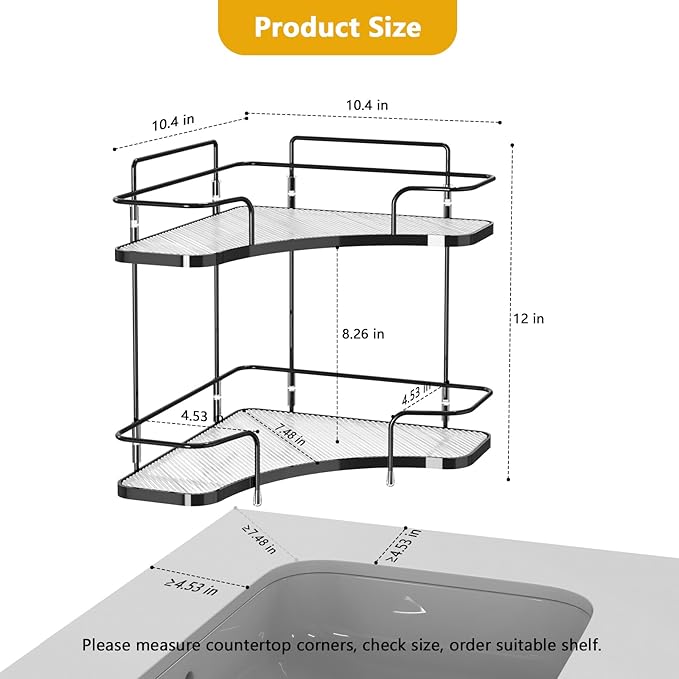 FOLLOWIN 2 Tier Bathroom Countertop Corner Organizer,Countertop Perfume Tray,Vanity Counter Shelf,Skincare Makeup Cosmetic Vanity Organizers,Elegant Black-NeatNest