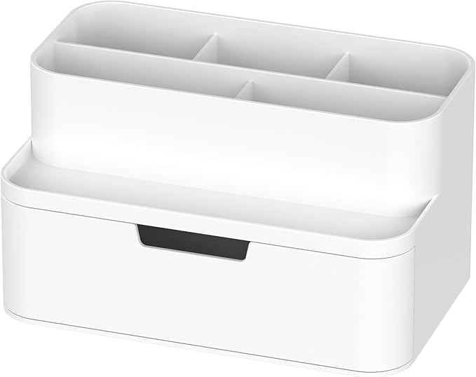 BLUE GINKGO Compact Desk Organizer – Small 5-Compartment, Half Drawer Storage – Pen Holder, Stationery Organizer for Desktop, Vanity, Shelf (Made in Korea, White)-NeatNest