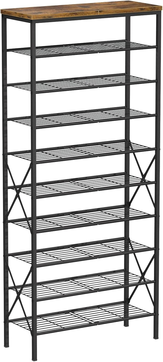 10-Tier Tall Shoe Rack, Large Capacity Shoe Shelf Holds40-45 Pairs, Shoe Shelf for Entryway, Hallway, Living Room, Rustic Brown-NeatNest