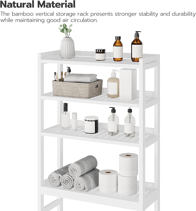 HOOBRO Over The Toilet Storage Shelf, 4 Tier Over Toilet Bathroom Organizer, 23.6" L x 9.4" W x 65.7" H, Space-Saving, Stable, Easy Assembly, for Bathroom, Laundry, Restroom, White WT04TS01G1