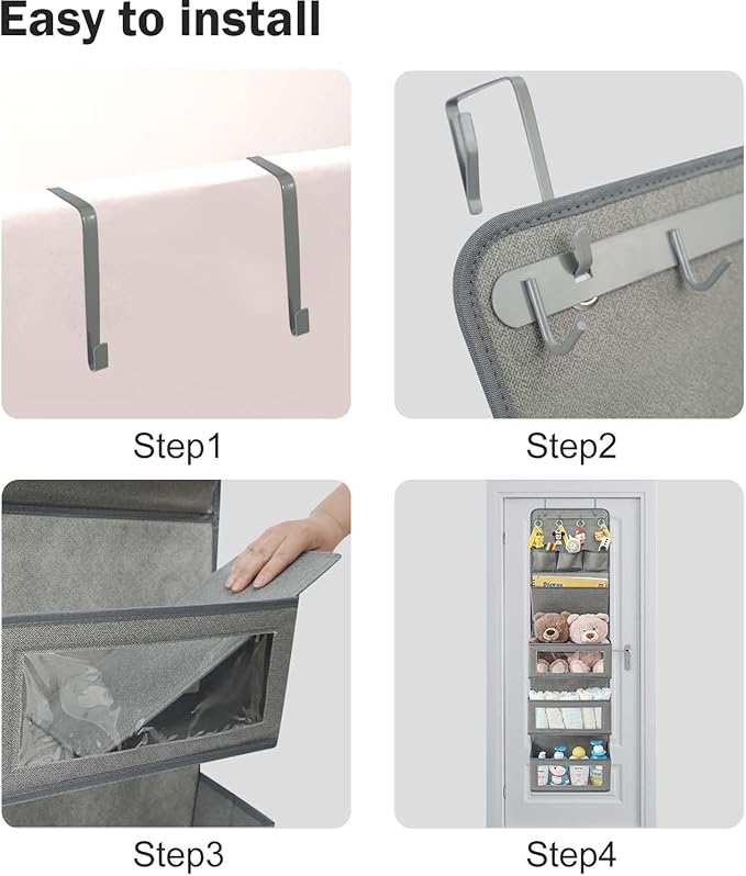 VICTORICH All-IN-ONE Over the Door Organizer, Super Behind the Door Storage Organizer with Door Rack and Large Clear Windows, Wall File Organizer, Hanging Organizer (New Linen Gray)