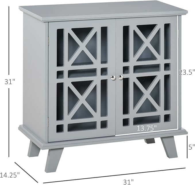 HOMCOM Sideboard Buffet Cabinet, Kitchen Storage Cabinet, Accent Cabinet with Double Fretwork Doors and Metal Handles for Living Room, Gray