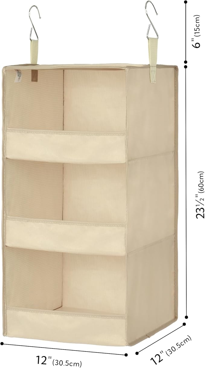 GRANNY SAYS 3-Shelf Hanging Closet Organizer, Closet Organizers and Storage, Closet Storage Hanging Shelves, Clothes Organizer for Closet, Closet Hanging Organizer, Hanging Storage Organizer, Khaki-NeatNest
