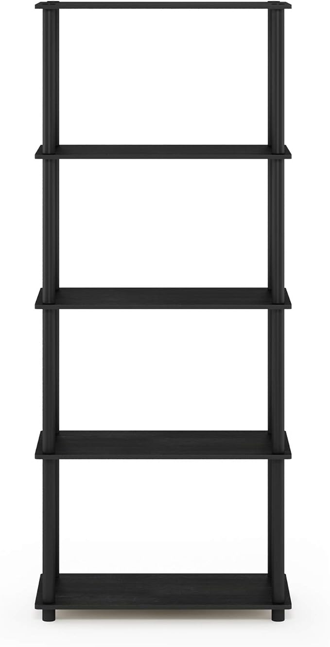 Furinno Turn-N-Tube 5-Tier Multipurpose Shelf / Display Rack / Storage Shelf / Bookshelf, Round Tubes, Americano/Black-NeatNest