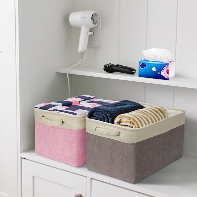 BALEINE 1 Pack Fabric Storage Bins for Shelves, Linen Storage Baskets for Organizing, Decorative Closet Bins for Clothes, Home (Green, 15''x11''x9.5'')-NeatNest