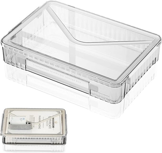 Lemical Clear File Box with Lids Portable Project Case for Storage A4 File Folder Box Stackable Storage Containers for Organizing 8.5 X 11 Paper, Magazines, Stamps, Photos, Cards(White)