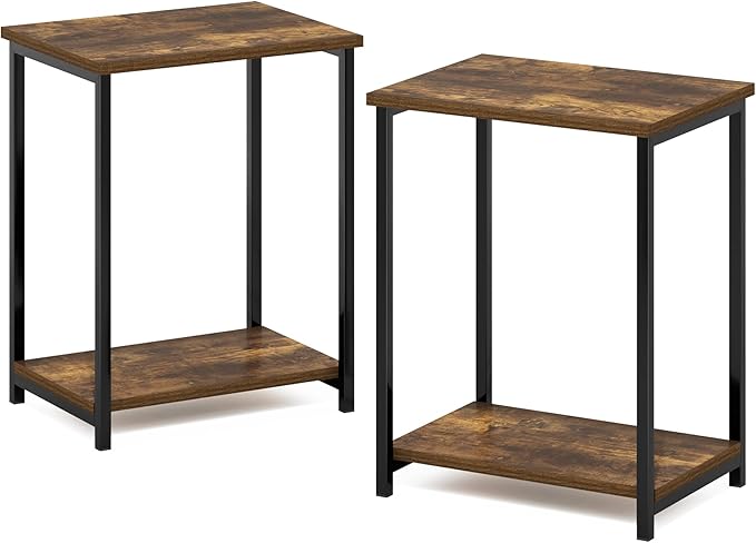 Furinno Simplistic Metal Frame End Table, 2-Pack, Amber Pine-NeatNest