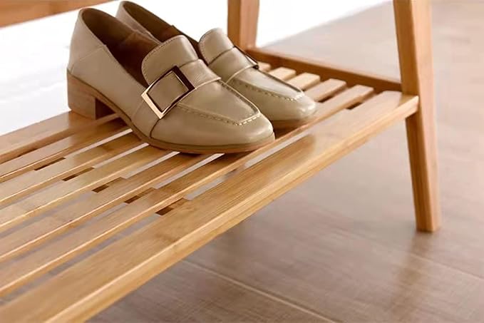 Bamboo Shoe Bench, Entryway Bench, 2 Tier Shoe Rack Bench (Nature,35.4'')-NeatNest