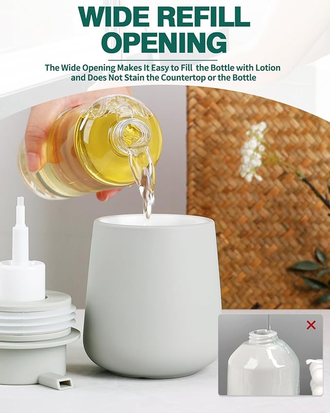 Bosilunlife Foaming Soap Dispenser - Beige Grey Ceramic Soap Dispenser Foam Pump 12oz Refillable Liquid Hand Wash Dispenser for Bathroom Dish Soap Bottle Pump for Kitchen (Rubber Paint)-NeatNest