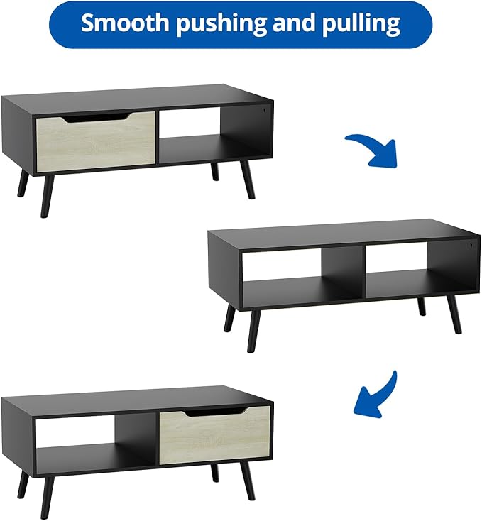 Cozy Castle Modern Coffee Table, Wooden Cocktail Table with Storage, Minimalist Hallway Table, Mid Century Modern Coffee Table for Living Room Apartment Reception, Black-NeatNest
