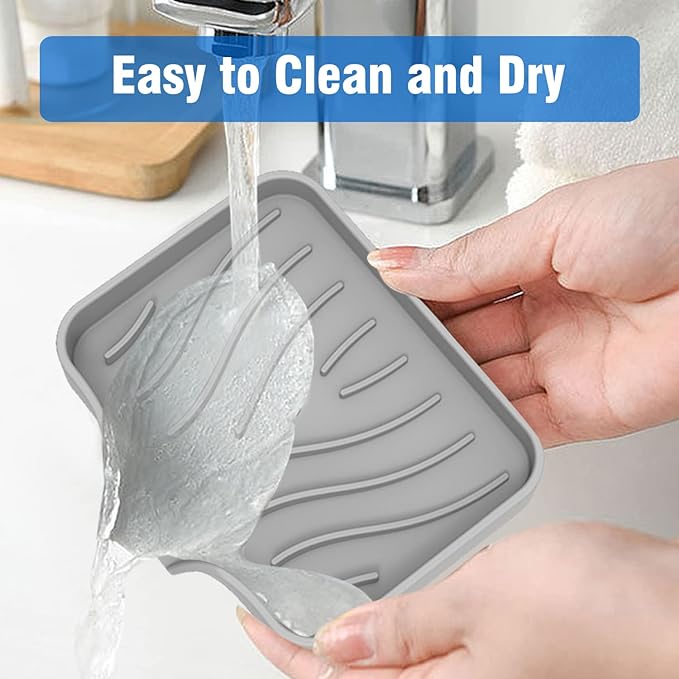 3-Pack Silicone Soap Dish Bar Soap Holder, Self Draining Soap Tray for Shower, Bathroom, Kitchen, Bathtub (Grey)-NeatNest