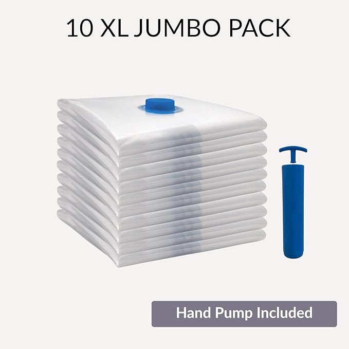 10 XL Jumbo Vacuum Storage Bags with Pump, Extra Large Compression Space Saver for Comforter, Duvet, Bedding, Blanket Storage, Vacuum Seal Bags for Clothing, Luggage Closet Organizer-NeatNest