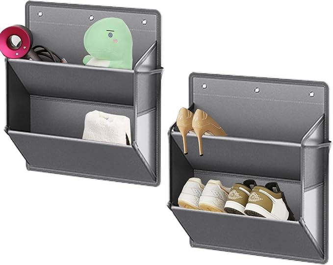 2 Pack RV Shoe Storage with Adhesive hook,Over the Door Shoe Rack,Heavy Duty Oxford Fabric Wall Hanging Organizer with Large Deep Pocket for Camper,Narrow Space Saving Closet Organizers(Grey, 2-Grids)-NeatNest
