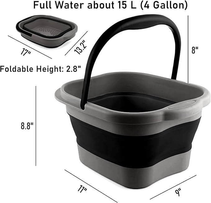 Collapsible Foot Tub Feet Soaking Spa Bath with Massager Acupoints for Circulation, Plastic Inflatable Feet Soak Basin Foldable Foot Soaker Bucket Footbath Bowl Tools for Men Adults, Black-NeatNest