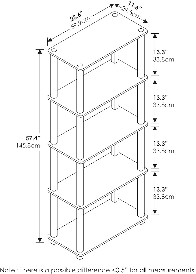 Furinno Turn-S-Tube 5-Tier Multipurpose Shelf Display Rack with Square Tubes, Amber Pine/Black-NeatNest